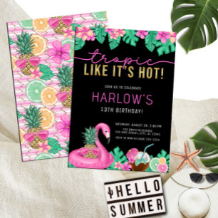 Tropik som Shock rosa Tropical Birthday Inbjudningar