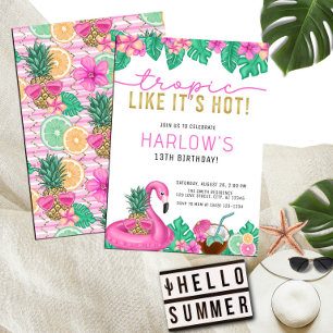 Tropik som Shock rosa Tropical Birthday Inbjudningar