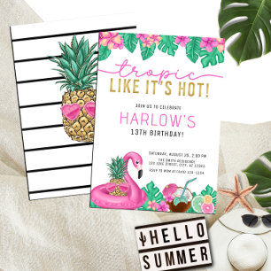Tropik som Shock rosa Tropical Birthday Inbjudningar