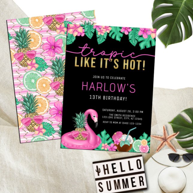 Tropik som Shock rosa Tropical Birthday Inbjudningar (Skapare uppladdad)