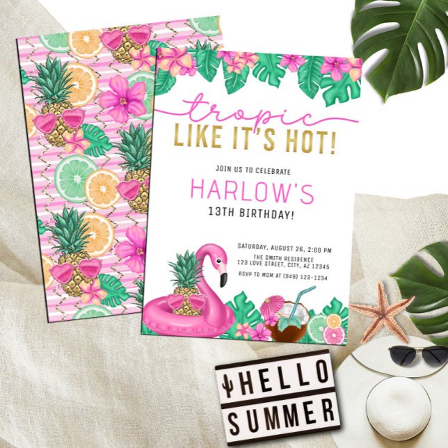 Tropik som Shock rosa Tropical Birthday Inbjudningar (Skapare uppladdad)