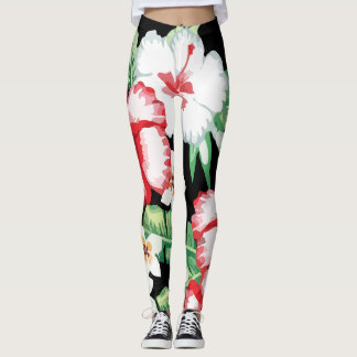 Tropik SommarBlommigt Hibiscus Plumeria Leggings
