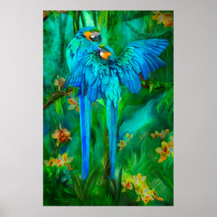 Tropik Spirits - Guld och Blue Macaws Art Poster