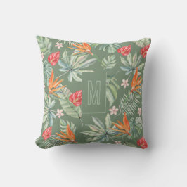 Tropikar Flower Foliage Fantasy med Monogram Kudde