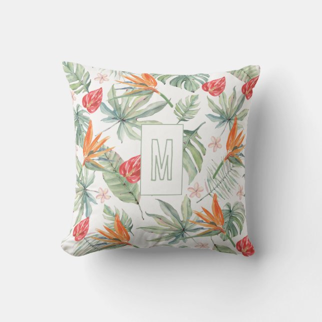 Tropikar Flower Foliage Fantasy med Monogram Kudde (Framsida)
