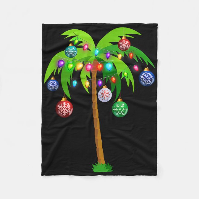 Tropiken Hawaii Beach vid jul Ljus Handflatan Träd Fleecefilt (Framsidan)