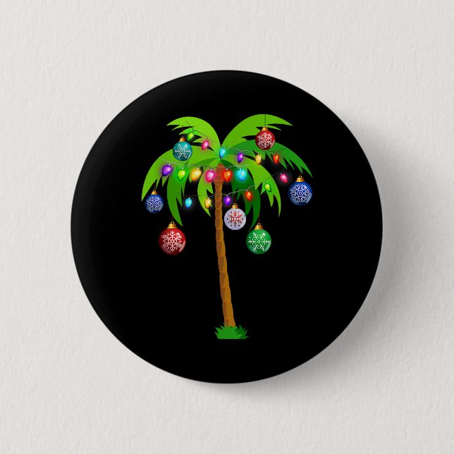 Tropiken Hawaii Beach vid jul Ljus Handflatan Träd Knapp (Framsida)