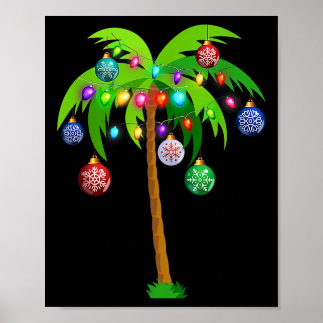 Tropiken Hawaii Beach vid jul Ljus Handflatan Träd Poster (Framsidan)