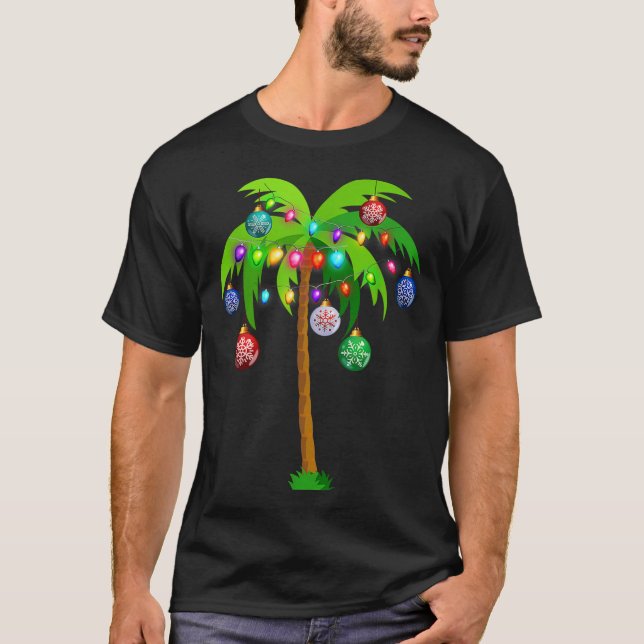 Tropiken Hawaii Beach vid jul Ljus Handflatan Träd T Shirt (Framsida)