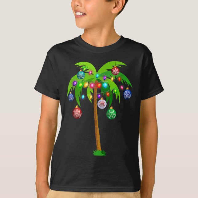 Tropiken Hawaii Beach vid jul Ljus Handflatan Träd T Shirt (Framsida)