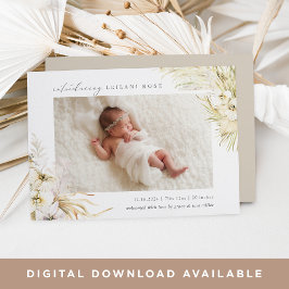 Tropikernor för vintage | Boho Blommigt Birth Meddelande