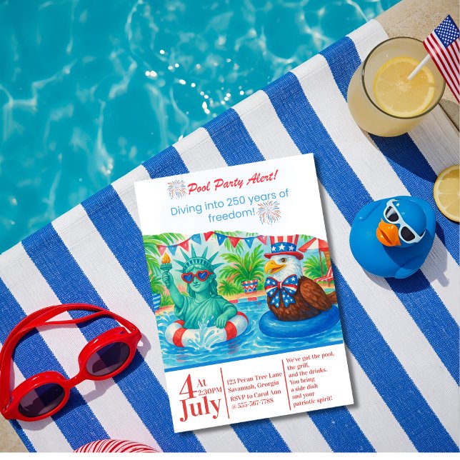 Tropisk 250 år av frihet Poolparty Inbjudningar (Tropical Semiquincentennial Pool Party Invitation)