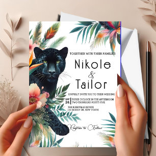 Tropisk akvarell blommig och Jaguar Inbjudningar