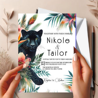 Tropisk akvarell blommig och Jaguar Inbjudningar