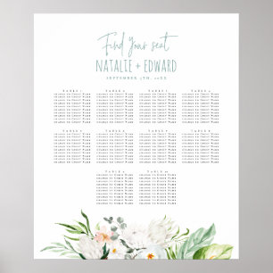 Tropisk akvarell blommig sittplan för bröllop poster