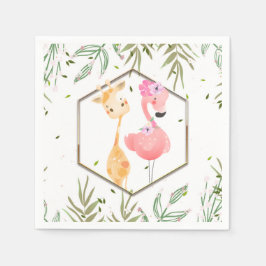 Tropisk akvarell Flamingo & Giraff Barnkalas Pappersservett