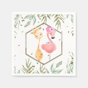 Tropisk akvarell Flamingo & Giraff Barnkalas Pappersservett