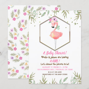 Tropisk akvarell Rosa Flamingo Baby Shower Inbjudningar