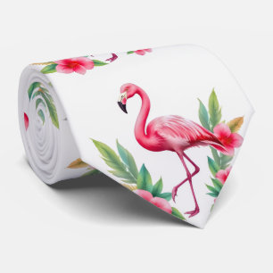 Tropisk akvarell Rosa Flamingo Blommig Hawaiiansk Slips