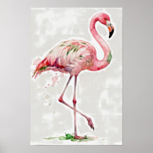 Tropisk akvarell Rosa Flamingo På Vit Poster