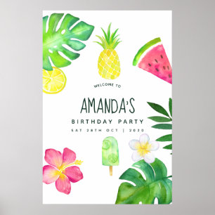 Tropisk akvarell sommarfödelsedag poster