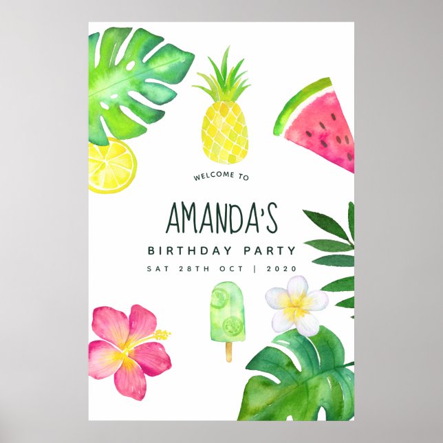 Tropisk akvarell sommarfödelsedag poster (Framsidan)