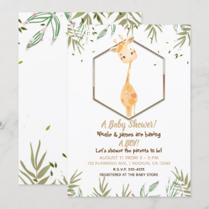 Tropisk Akvarell Söt Giraff Pojkar Baby Shower Inbjudningar