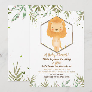 Tropisk akvarell söt lejon pojkar baby shower inbjudningar
