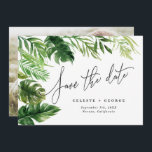 Tropisk akvarellblad florala foto spara datumet<br><div class="desc">Vacker modern tropisk akvarellblad foto spara datum. Vacker handskriven text. Del av en sommar bröllopsfirande samling.</div>