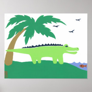 Tropisk Alligator Konst för Barn, Safari Himmel Ut Poster