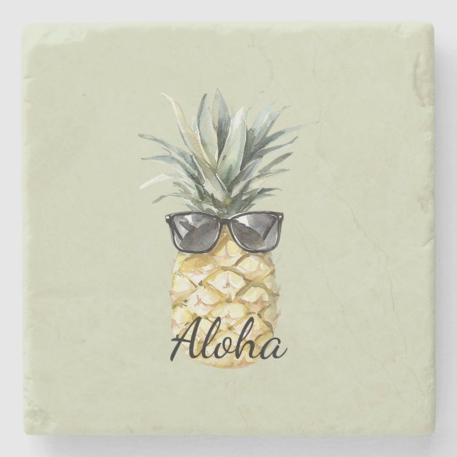 Tropisk Aloha Ananas med Solglasögon Stenunderlägg (Framsidan)