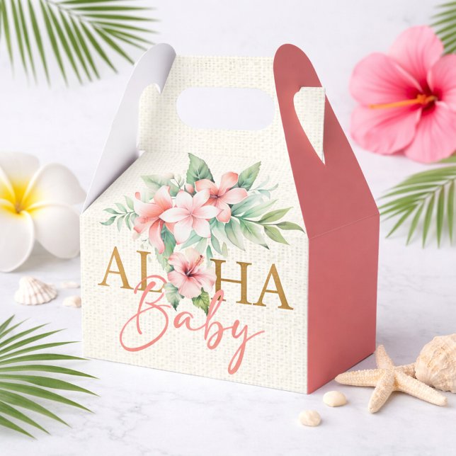 Tropisk Aloha Baby Shower Presentaskar (Tropical Coral Pink Floral Aloha Baby Shower Favor Boxes)