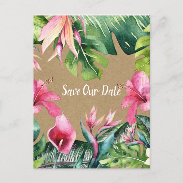 Tropisk Aloha Blommig Luau Kraft Spara Datum Vykort (Framsida)
