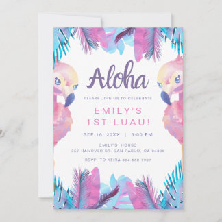Tropisk Aloha Flamingo 1:a Luau Födelsedag Inbjudningar