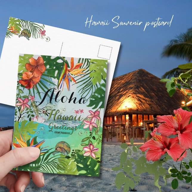 Tropisk Aloha Hawaiianskt Akvarell Handmålat Vykort (Tropical Aloha Hawaiian Watercolor Hand Painted Postcard)