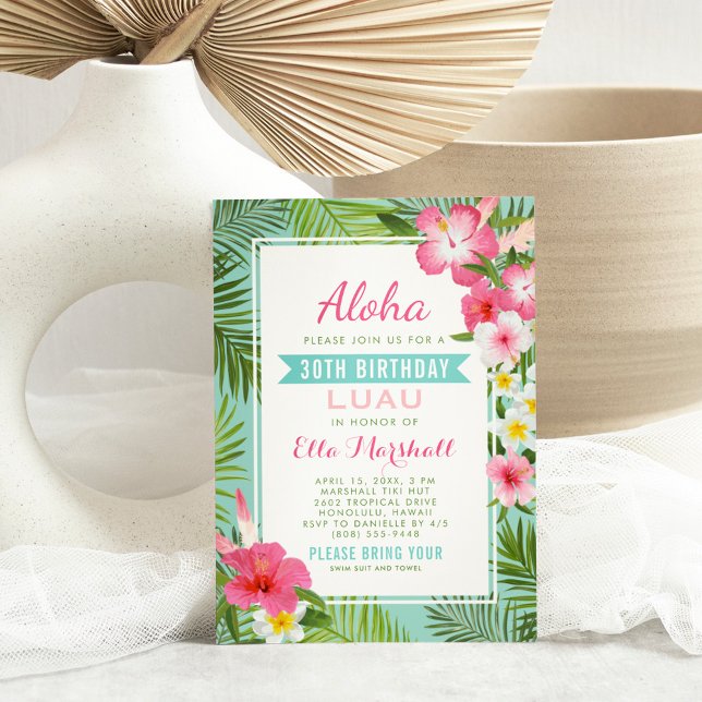 Tropisk Aloha Luau Födelsedagsfest Inbjudningar (Skapare uppladdad)