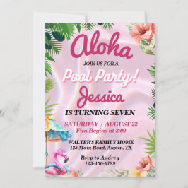 Tropisk Aloha Pool Party Födelsedag Inbjudningar