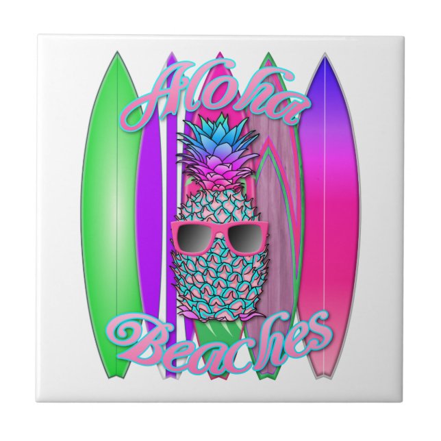 Tropisk Aloha strandroligt som surfar ananas Kakelplatta (Framsidan)