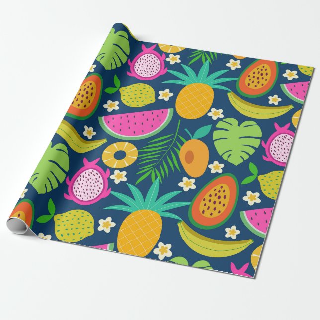 Tropisk Ananas Banan vattenmelon Frukter  Presentpapper (Utrullad)