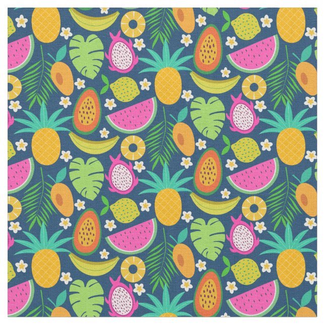 Tropisk Ananas Banan vattenmelon Frukter Tyg (Närbild)