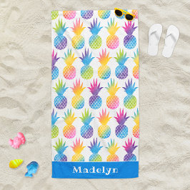Tropisk Ananas Blå Monogram Namn