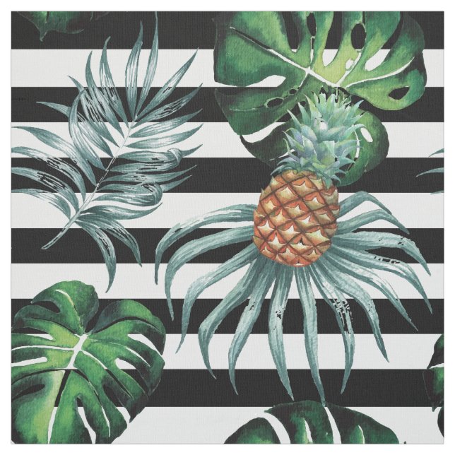 Tropisk ananas för vattenfärg med svart randar tyg (Provkarta)