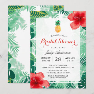 Tropisk Ananas Hawaiiansk Hibiskus Bröllopsdusch Inbjudningar