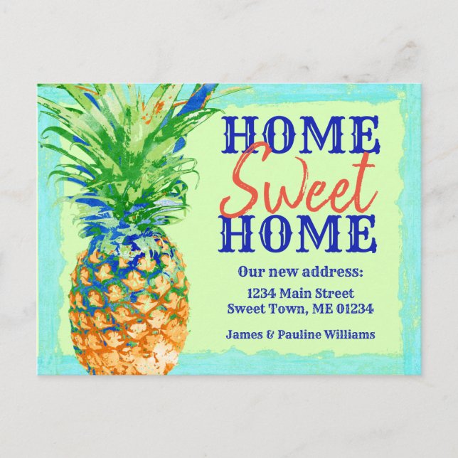 Tropisk Ananas Hemma Är Bäst Flyttar Meddelande Vykort (Framsida)