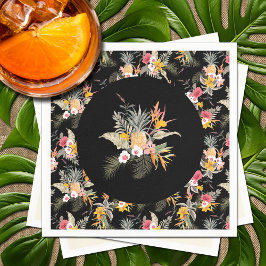 Tropisk ananas hibiskus lövverk på svart pappersservett