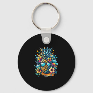Tropisk Ananas Med Solglasögon Retro Sommar Vibbar Nyckelring