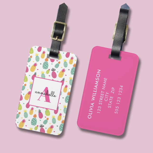 Tropisk Ananas Monogram Initial Bagagebricka (Pineapple tropical personalized monogram luggage tag. )