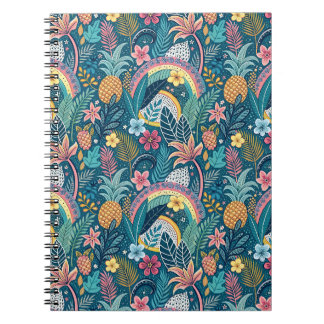 Tropisk ananas- och regnbågsdjungel blomsterdesign anteckningsbok