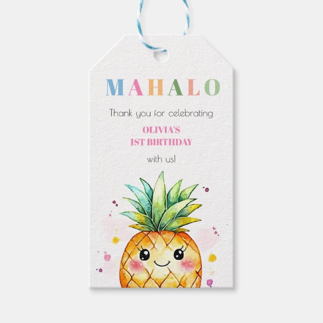 Tropisk Ananas Rosa Barnkalas Tack Presentetikett (Framsidan)