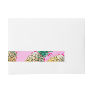 Tropisk Ananas Rosa Marmor Modern Fest Etikettband